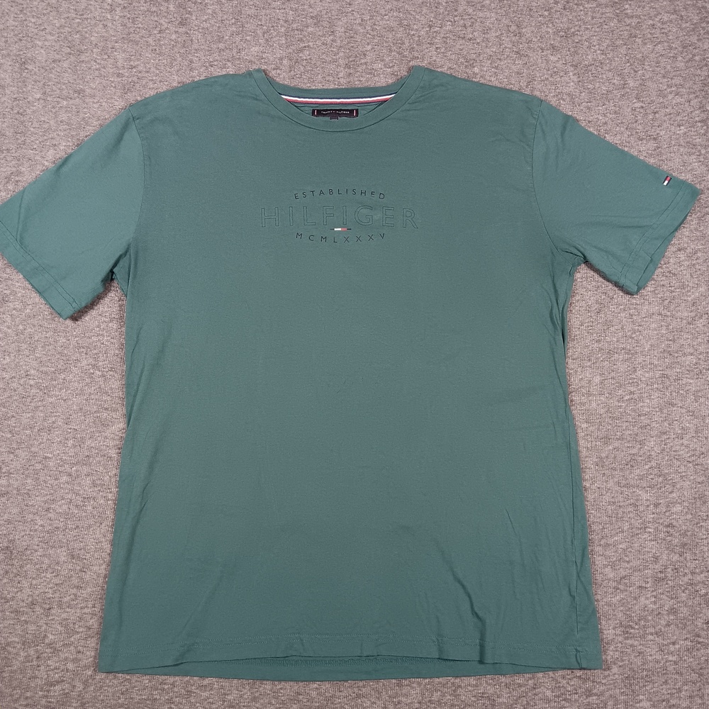 Tommy Hilfiger Shirt Mens 3XL Green Established MCMLXXXV Logo Tee T-Shirt Cotton